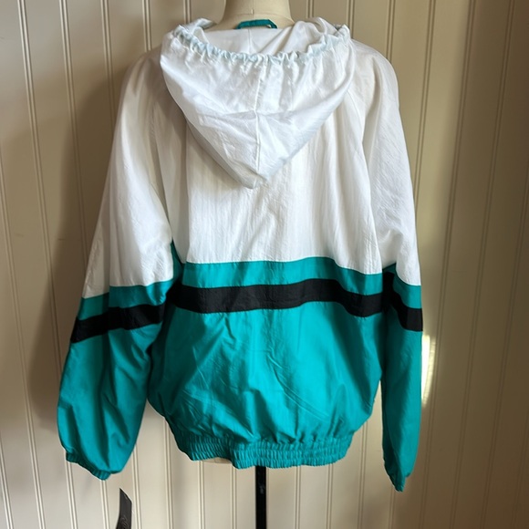 White and Turquoise Hooded Windbreaker Coat - Picture 3 of 3
